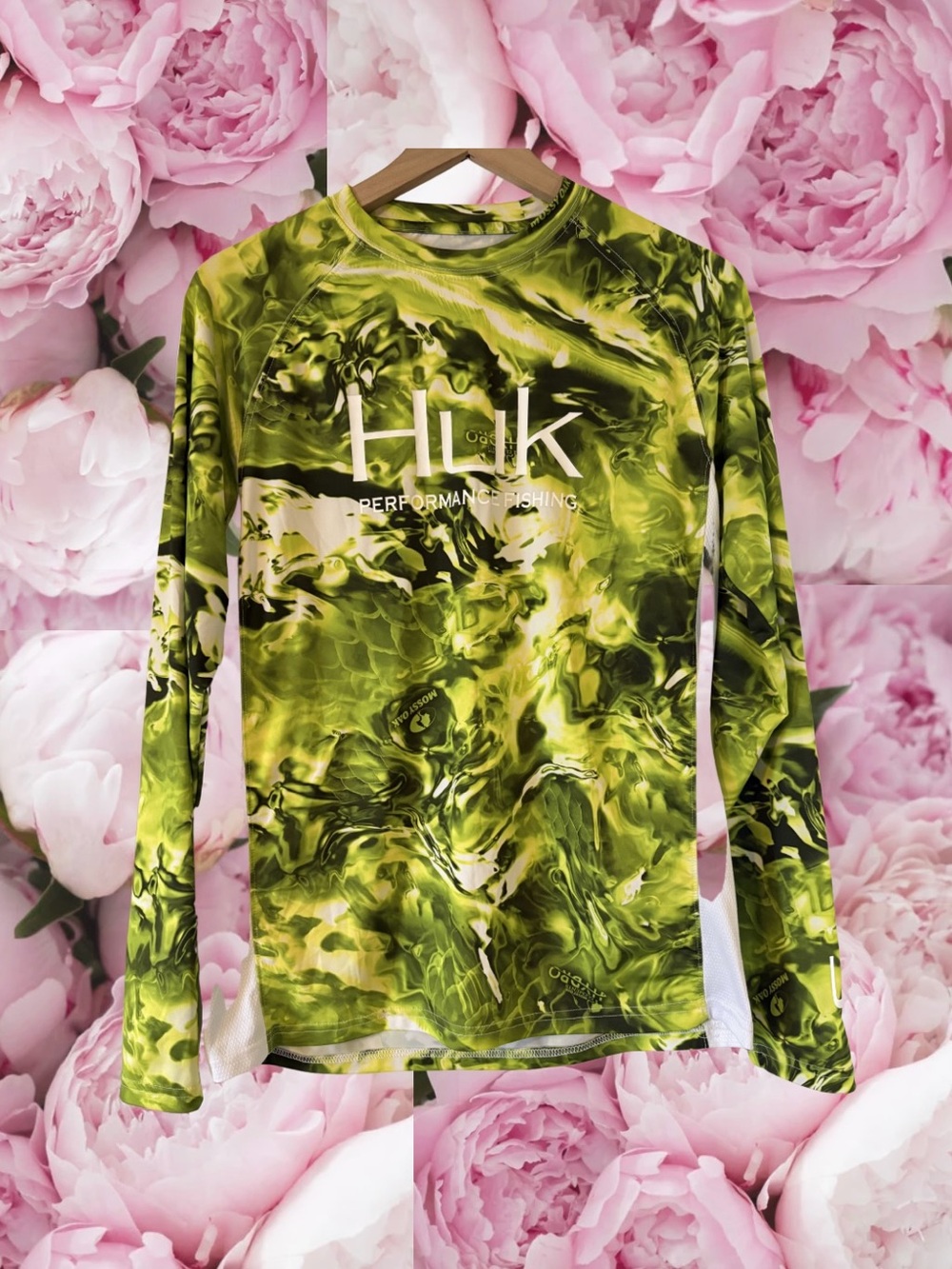 Huk Fishing Shirt Long Sleeve Green Print Sunshirt